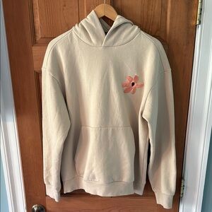H&M Size Medium Relaxed Fit Cream Hoodie with Floral Embroidery Sweatshirt